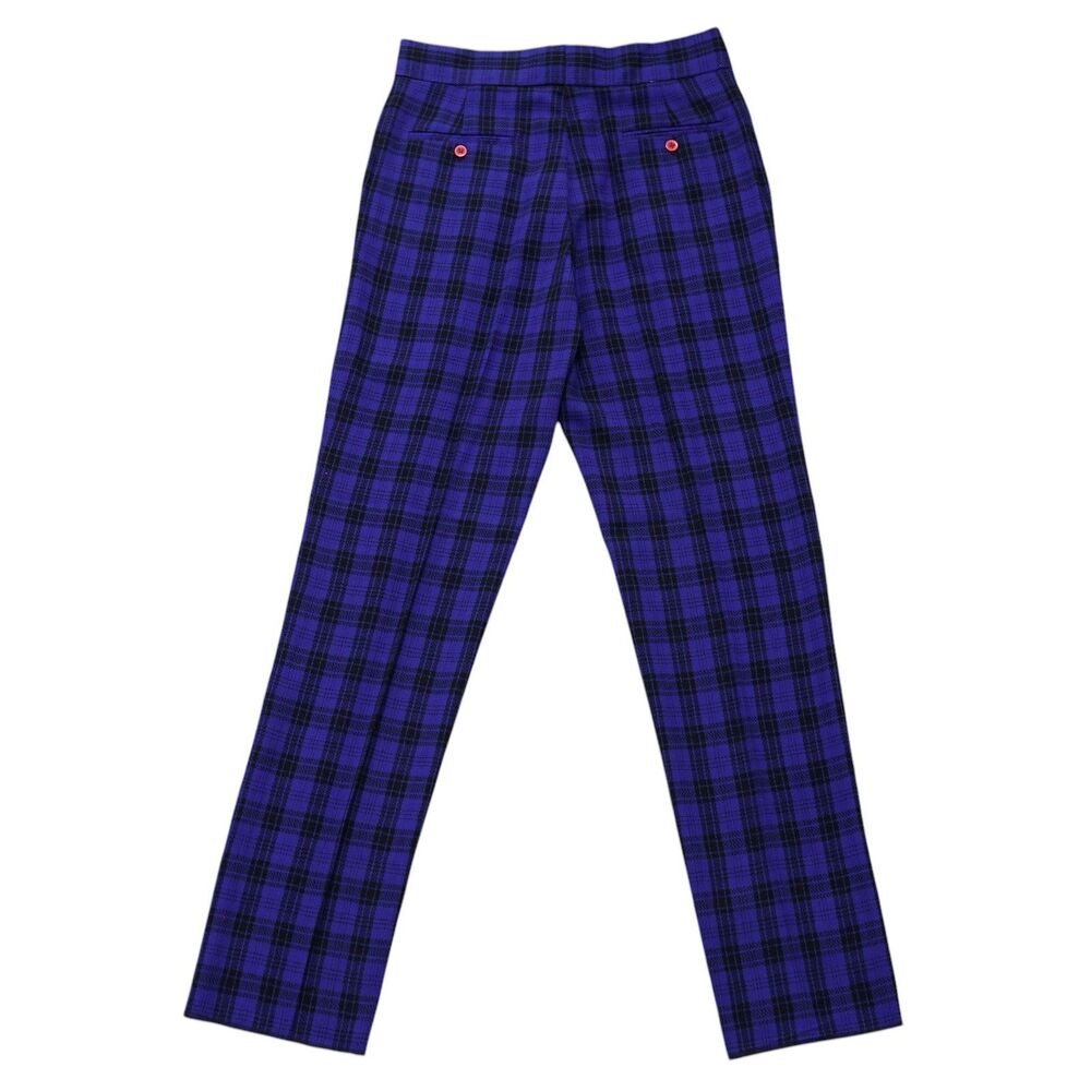 Mens 32 Gurkha Pants Blue Black Plaid Wool High Waist Straight Fit Trousers - Picture 4 of 6